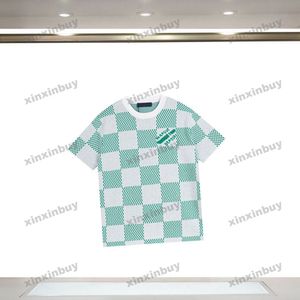 Xinxinbuy Men designer tee t shirt 2024 Paris Plaid tryck kort ärm bomullskvinnor vit svart blå xs-l