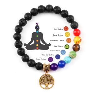 Strands Hot 7 Chakra Life Tree Bracelets Natural Stone Reiki Healing Engry Beads Bangles Women Men Yoga Bracelet Meditation Jewelry Gift
