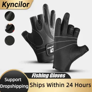 Tillbehör Fiske Fingerless 3 Fingers Cut Glove Leather Resistance Guantes de Pesca Fiskehandskar Överlevnad Camping Vandring Räddningsverktyg