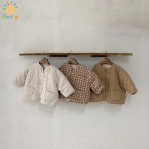 Coats 2022 New Fashion Plaid Print Baby Thicken Cotton Coat Girls Plus Velvet Cardigan Jacket Kids Winter Warm Coat Child Fleece Top