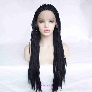 Womens shawl long woven three strand braid synthetic fiber high-temperature silk wig half hand hook machine front lace headband cover