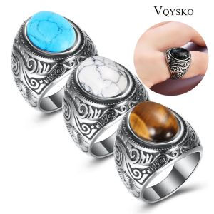 Band grossist retro smycken turkos stenringar för män titan stål inlagd tre färger onyx ring män dominerande opal ring