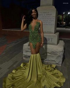 Party Dresses Army Green Luxury Evening Ceremony Formal For Black Girl Long Sparkly Diamond Crystal Prom Birthday Gala Dress 2024