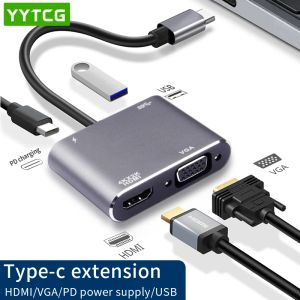 Hubs USB C till VGA HDMicompatible Adapter 4K Typ C USBC Hub Video Converters Adapter för MacBook Air 13 Surface Pro 4 Dell Lenovo