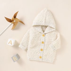 스웨터 포커니머 018m 신생아 아기 소년 소녀 스웨터 가디건 코트 단색 뜨개질 후드 아웃복상 의상 가을 겨울