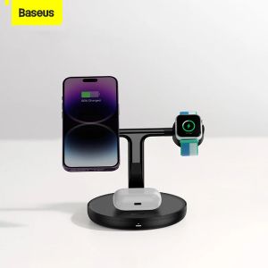 충전기 Baseus Swan 3IN1 iPhone 용 무선 자석 충전 브래킷 20W 12 13 14 Pro Max Phone 스탠드 에어 포드 용 무선 충전기