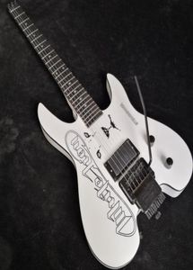 Hand Work Paint Lion White Headless Electric Guitar China EMG Pickup Tremolo Bridge Whammy Bar Black Hardware3606836