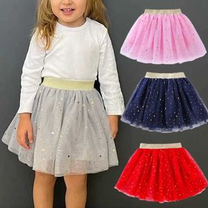 Kjolar barn miniskirts flickor prinsessor stjärnor tutu baby födelsedagsfest flicka kjol 2-10 år barn faldas elastiska kläder rosa h240423