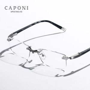 Lenses Caponi Pure Titanium Man's Glasses Frame Business Blue Light Blocking Spectacles Frame Optical Prescription Eyeglasses Jf0668