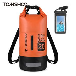 Sacchetti tomshoo borse asciutto impermeabile 10l/20l rolltop zaino a secco w custodia per telefono impermeabile per la borsa da nuoto da pesca in barca in barca