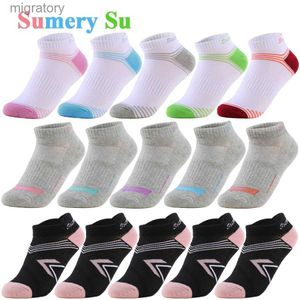 Men's Socks Womens running socks 5 pairs/batch white gray black beautiful colored stripes ankle casual cotton compression 3 styles yq240423