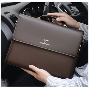 Briefcases Men Husband Designer Work Business Tote Handbag Shoulder Lawyer Square A4 Side High Quality PU Leather Bag Male 240418