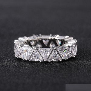 Rings Eternity Triangle Ring 925 Sterling Sier Engagement Band For Women Bridal Diamond Promise Party Jewelry Gift Drop Delivery Otskp