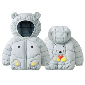 Rockar 16T Winter Baby Girls Boy Cloths Down Cotton Cartoon Hooded Children's Jackets Casual Snowsuit Overalls Småbarnsdräkt