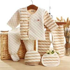 Sets (8pcs/Set) Kinderkleidung 03M Neugeborenes Baby Anzüge Kleinkind Kleidungsstücke Kinder Jungen Mädchen Anzug thermischer Bio -Bio -Baumwolle weich