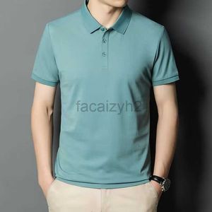 Men's T Shirts Mulberry Silk Polo Shirt Men's Short sleeved T-shirt Summer Middle aged Business Large Lapel Solid Color Loose Men's Wear Man Tees Polos tops