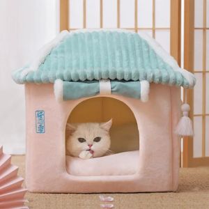 マット折りたたむ可能な猫ベッドマットペット犬家冬の猫睡眠犬小屋の取り外し可能な暖かい巣閉じたテント洞窟ソファソファバスケットペット用品