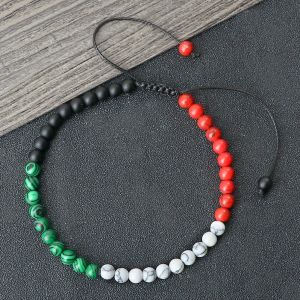 Strands New 4mm Malachite Black Line Beads Braided Bracelet Palestine Russia National Flag Bangle Chain Jewelry Pulsera Gift for Patriot