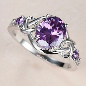 Bands Huitan Oval Purple Cubic Zirconia Women Rings Wedding Anniversary Party Unique Accessories for Lady Fancy Gift Fashion Jewelry