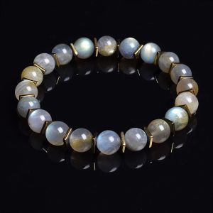 Strands Grey Labradoryt Bead Bracelets Kamień naturalny i złoty hematyt kwadratowy Bransoletka Moonstone Mężczyzn Kobiety Wysoka biżuteria guality