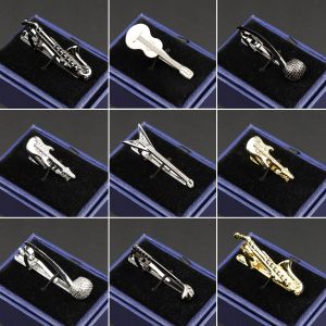 Clips Fashion Metal Men Tie Clip Golden Musical Instrument Guitar Scissors Leaf Glasses Shape Simple Bar Clasp Mens Suit Wedding Gift