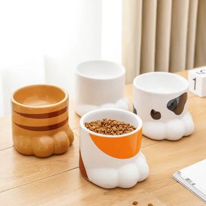 Alimentazione di gatto elevato ciotola di ceramica di canottini per alimentatori di acqua alimentare animali domestici graziosi a forma di artiglio che beve a mangiare ciotole