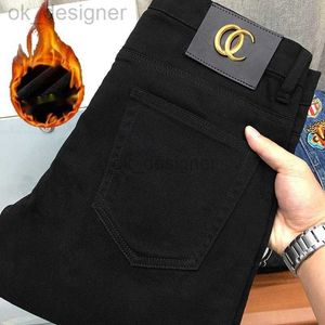 Men's Jeans designer Luxury black jeans for men's autumn and winter fashion trend casual elastic slim fit leggings with added velvet and thickened