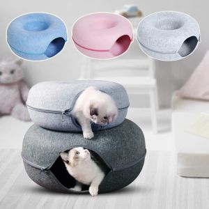 Hus Donut Cat Bed Interactive Pet Cat Tunnel Toys Scratch Resistant Felt katt sovande säng katter hus kattunge grottor husdjur tillbehör