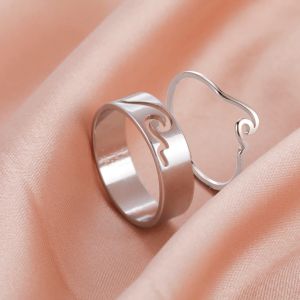 Bands COOLTIME Simple Sea Wave Couple Rings 2024 Trend Ocean Surf Stainless Steel Paired Rings for Women Men Wedding Birthday Jewelry