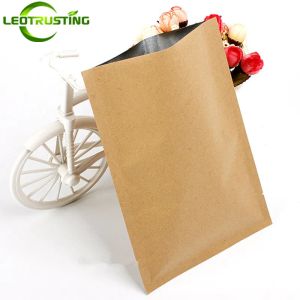 Bags 100pcs Flat Bottom Kraft Paper Open Top Packaging Bag Thick Tea Powder Coffee Soap Spice Cereals Heat Sealing Storage Pouches