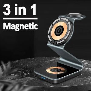 Chargers 3 in 1 Transparent Magnetic Wireless Charger Stand For iPhone 15 14 13 12 Apple Watch 8 7 AirPods Fast Wireless Charging Station