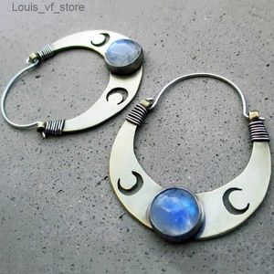 Lustre de lustre de charme boho brincos da lua para mulheres cor de moda prata cor azul de pedra metal incrustado jóias de casamento presente h240423