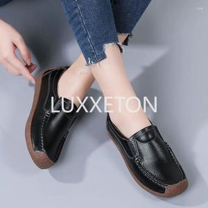 Casual Shoes 2024 Spring Autumn Women Loafers Flats Ladies äkta lädermockasin Fall Slip-On Round Toe Handmased Platform