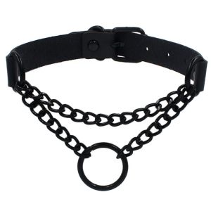 Halsband Rund skiktat halsband Black Chain Halsband för kvinnor män pu läder gotisk punk uttalande choker halsband cosplay smycken