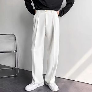 Sensazione di pendola per pantaloni da tubo dritti uomini sciolti in edizione coreana casual bianca wideleggined 240407