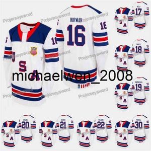 Kob Weng USA 팀 2019 Hlinka Gretzky Cup Ryan Kirwan Tanner Kellys Carson Bantle Artem Shlaine Ben Schoen Jack Williams Colin Purcell Jerseys