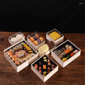 Nehmen Sie Container 10pc Sushi Packing Box Großhandel Einwegmehl rechteckige japanische transparente frische Reis und Gemüsebrötchen zum Mitnehmen