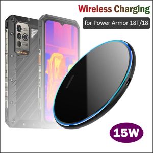 Laddare 15W snabb trådlös laddning för ULefone Power Armor 18T 18 Universal Wireless Charger Pad för Ulefone Armor 18 18T