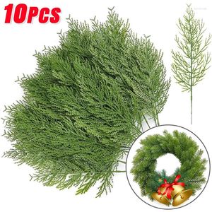 Decorative Flowers 10/1Pcs Artificial Pine Branches DIY Xmas Tree Fake Flower Bouquet Gift Box Ornament For Home Christmas Wedding Party