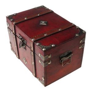 Fack Retro Treasure Chest With Lock Vintage Wood Storage Box Antique Style Jewelry