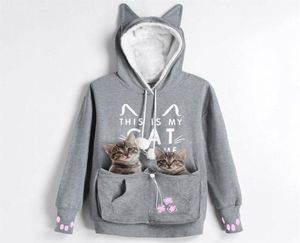 Kenancy Cat miłośnicy bluzy z kapturem Kangaro pies -paw łapy purzydowe pullover przytulne buza bluza kieszonka ucha hoorwear zniszczona CJ197281095