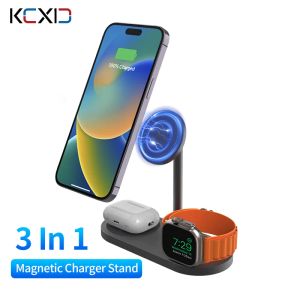 Laddare Kuxiu 3 i 1 magnetiska trådlösa laddare står för iPhone 13 14/AirPods Watch/IWatch Headset, aluminiumlegering Mobiltelefonstativ