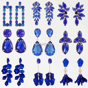 Dangle Chandelier Dark Blue Series Long Dangle Drop Earrings For Women 2024 Trend Luxury Flower Geometric Acrylic Crystal Vintage Charm Jewelry d240323