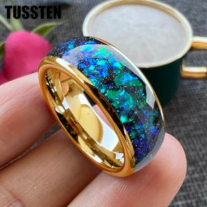 Zespoły Tussten Męskie i Women's 8 mm Tungsten Węglina Ślubna Lśniczka Blue Green Fragments Zespół zaręczynowy Domed Polerowany błyszczący