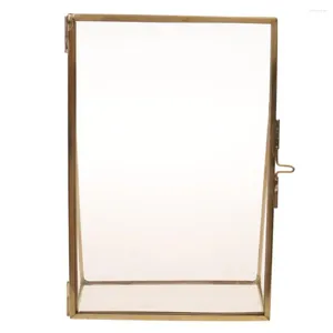 Ramar Simple Antique Gold Rectangle Glass Po Frame Folding Desktop Picture Brass for Portraits and Landscape Home Decoration