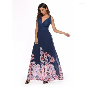 Lässige Kleider 2024 Sommer langes Kleid Blumendruck Boho Tunika Maxi Frauen Abendparty Chiffondress Vestidos de Festa