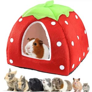 Cages Big Hamster Bed Rabbit Hideout Small Pet Warm Fleece Cuddle Nest Washable Winter Sleeping House (Strawberry Style)