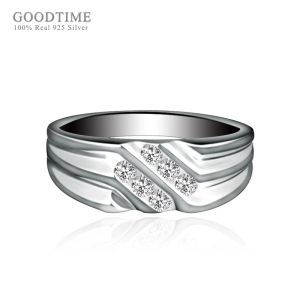 Ringe Luxus Mann Ring Schmuck Männliche Geschenk Zirkon Eheringe Pure100% 925 Sterling Silber Ring für Partydekoration