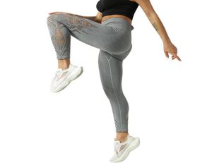 Grey Womens Sport Pants High Waist Hollow Out Solid Color Gym Leggings Fashion Casual Stretchy Jogging Tights Yoga Running Wear9037374