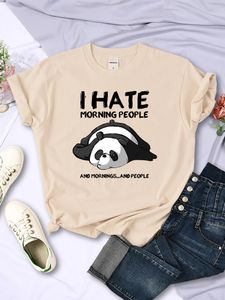 Preguiçoso panda eu odeio manhã pessoas mulheres manga curta moda criativa allmath roupas de rua hip hop oneck tops tshirt 240417